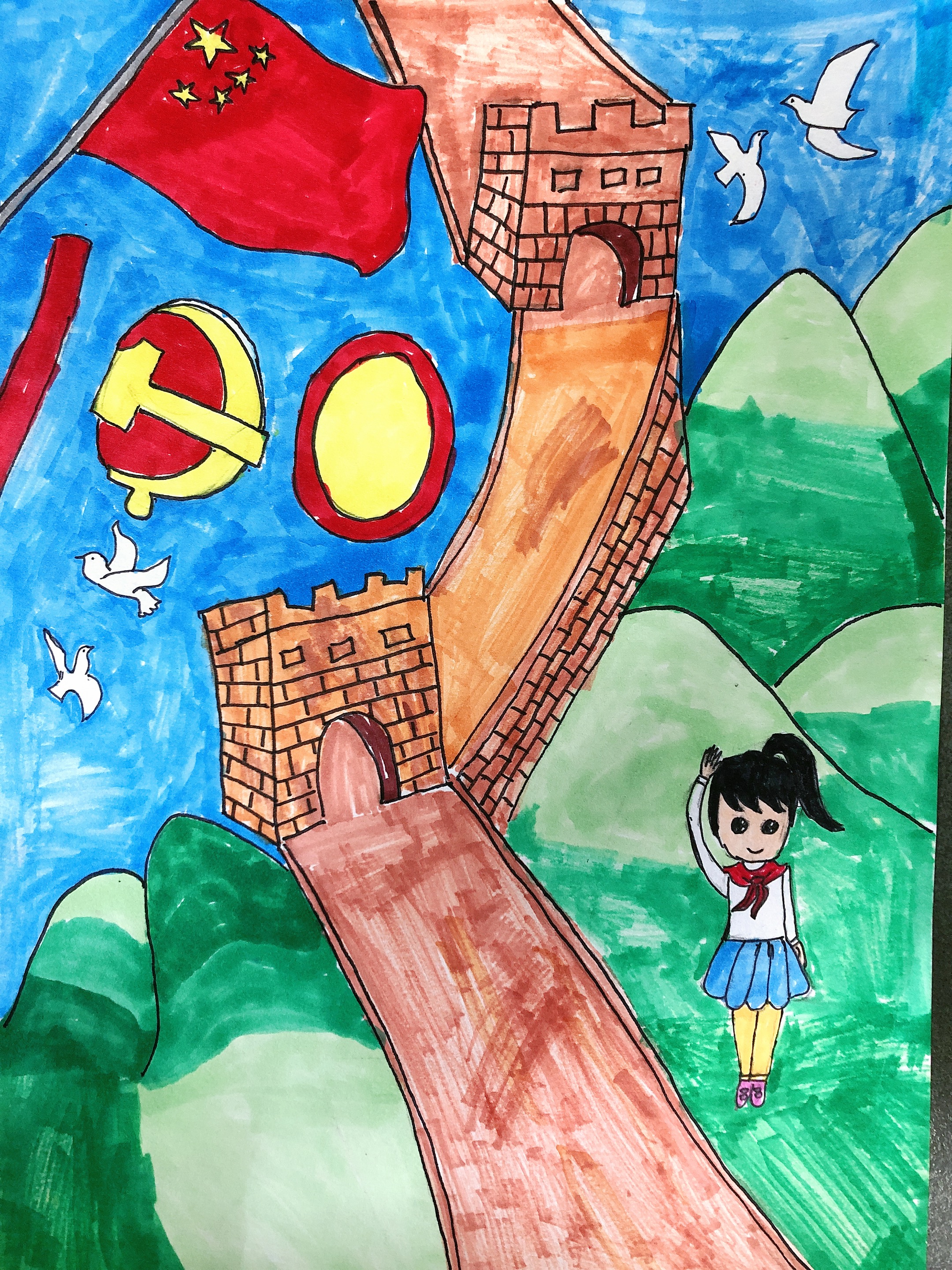 庆祝国家100周年绘画,国家100周年绘画 用色彩点燃爱国情怀—小学美术课堂"喜迎建党100周年"主题绘画作品